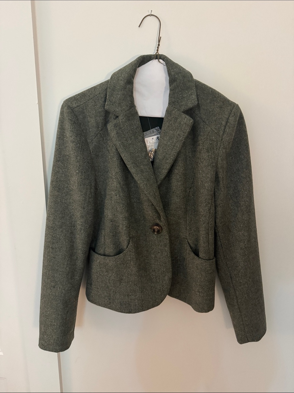 Free People Olive Green Wool-Blend Blazer